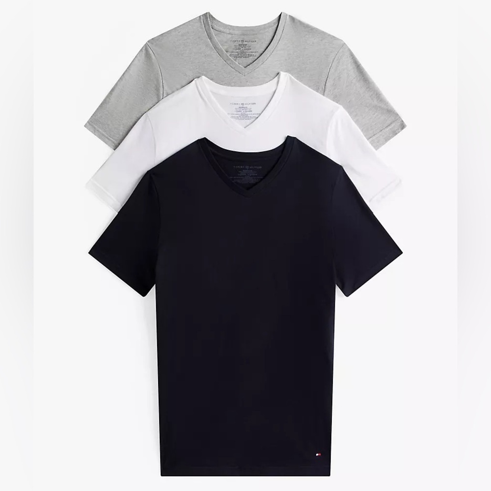 NWT 3-Pack Men’s Medium Tommy Hilfiger V-neck Cotton T-shirts Black/White/Grey